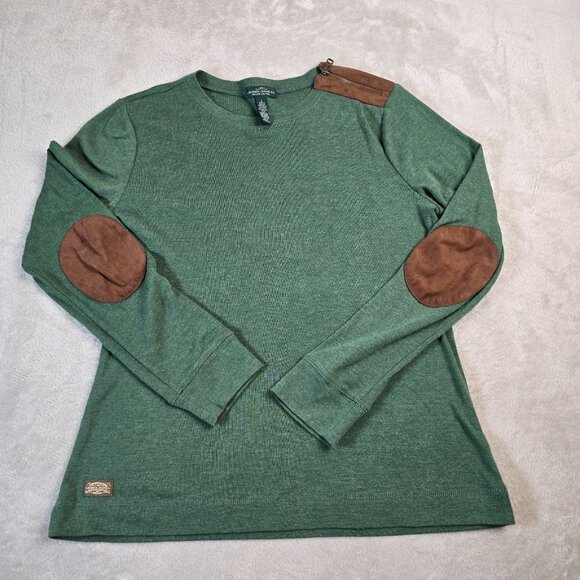 Lauren Ralph Lauren Tops - Lauren Ralph Lauren Top Womens Large Green Brown Faux Suede Elbow Patches Preppy